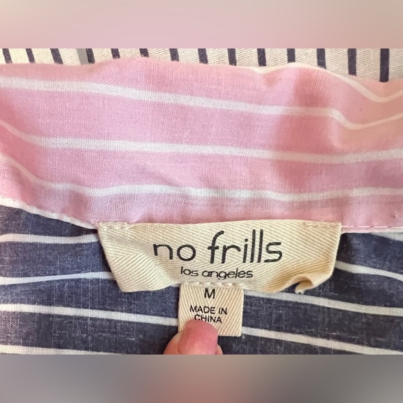 No Frills Button Down Shirt Tie Front Size M Color Block Striped - Picture 5 of 6